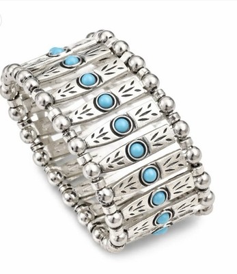 Rinhoo Multi-Layer Beaded Charm Bracelet, Pearl Turquoise, Silver Blue, Elastic