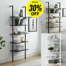 5-tier Shelf Wood Modern Bookcase, Open Ladder Bookshelf Wall Mount Display Rack