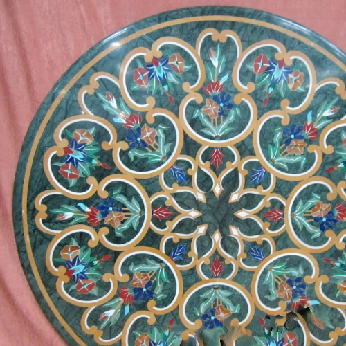 18" Green Round Marble Coffee Table Top Pietra Dura Side Table Home Furniture - Picture 5 of 8