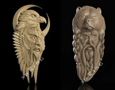 2 Pcs 3D STL Model Warrior Guard Eagle Bear for CNC Router Carving Aspire Cut 3D