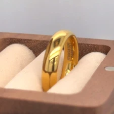 Comfort Fit Tungsten Carbide Wedding Band High Polished Domed Gold Tungsten Ring