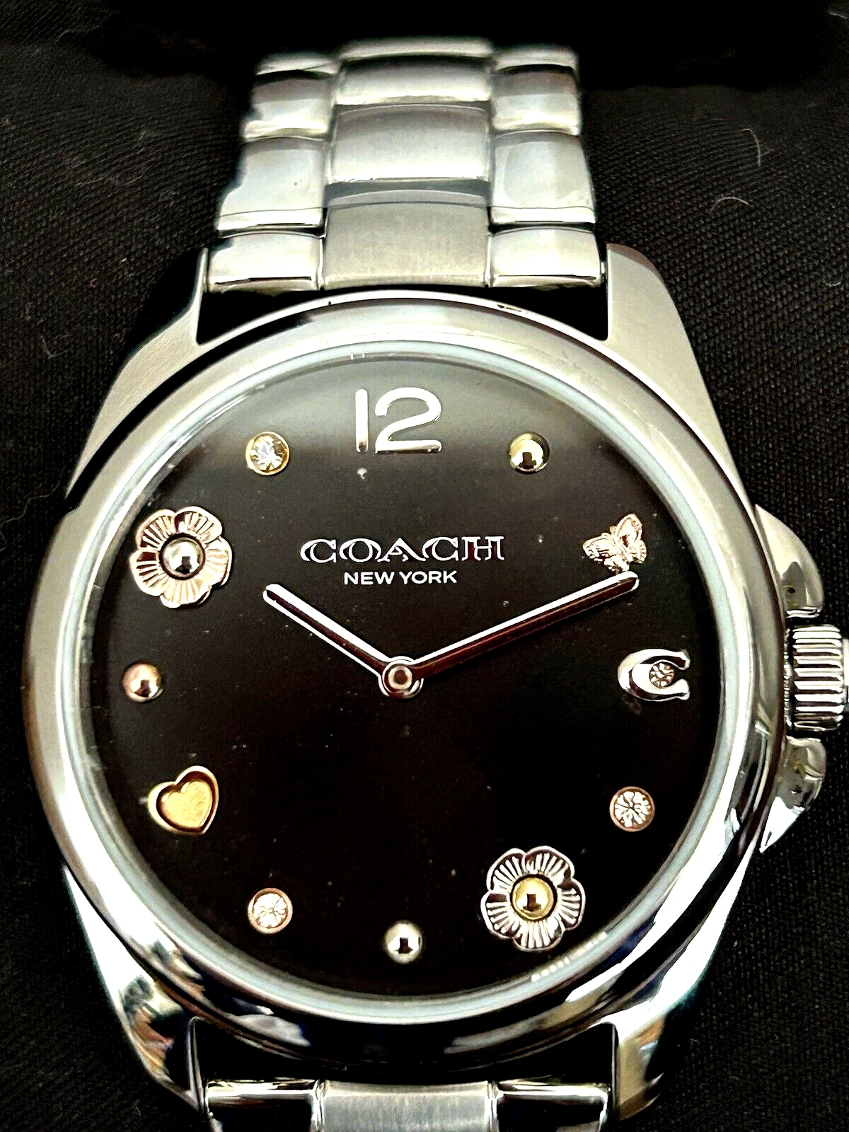 Orologio Coach Greyson Bracciale Acciaio Argento 36 Cristallo Nero Cuore Marcatore C