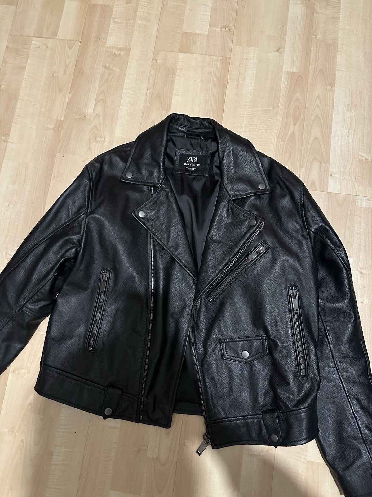 BNWOT Zara Man Edition Leather Biker Jacket Black XLarge (RRP £229.00) image 5