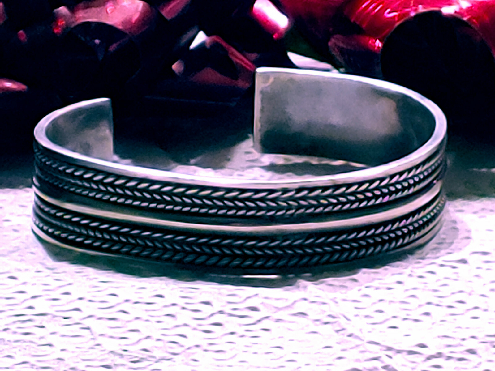 Sterling Silver Wheat Patterned Twisted Wire Text… - image 8