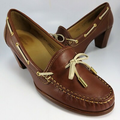 Sebago LISBON TIE Pumps Womens Size 9.5M Handcrafted Brown Leather 2-3/4'' Heels