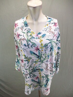 Vicki Wayne Size PL Womens Multicolor Cotton Blend V-Neck 3/4 Sleeve Top 956