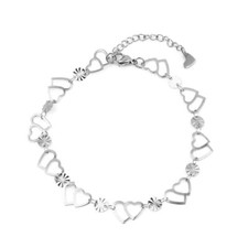 Stainless Steel Silver Double Heart Link Chain Adjustable Anklet Ankle Bracelet