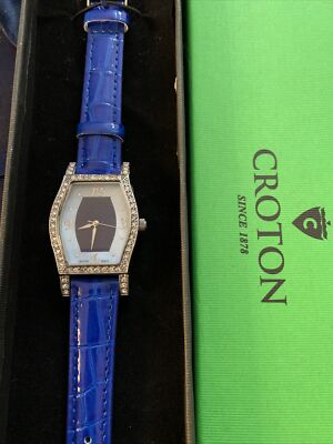 NEW IN BOX CROTON TANK WATCH CN207514 QUARTZ BLUE LEATHER STRAP