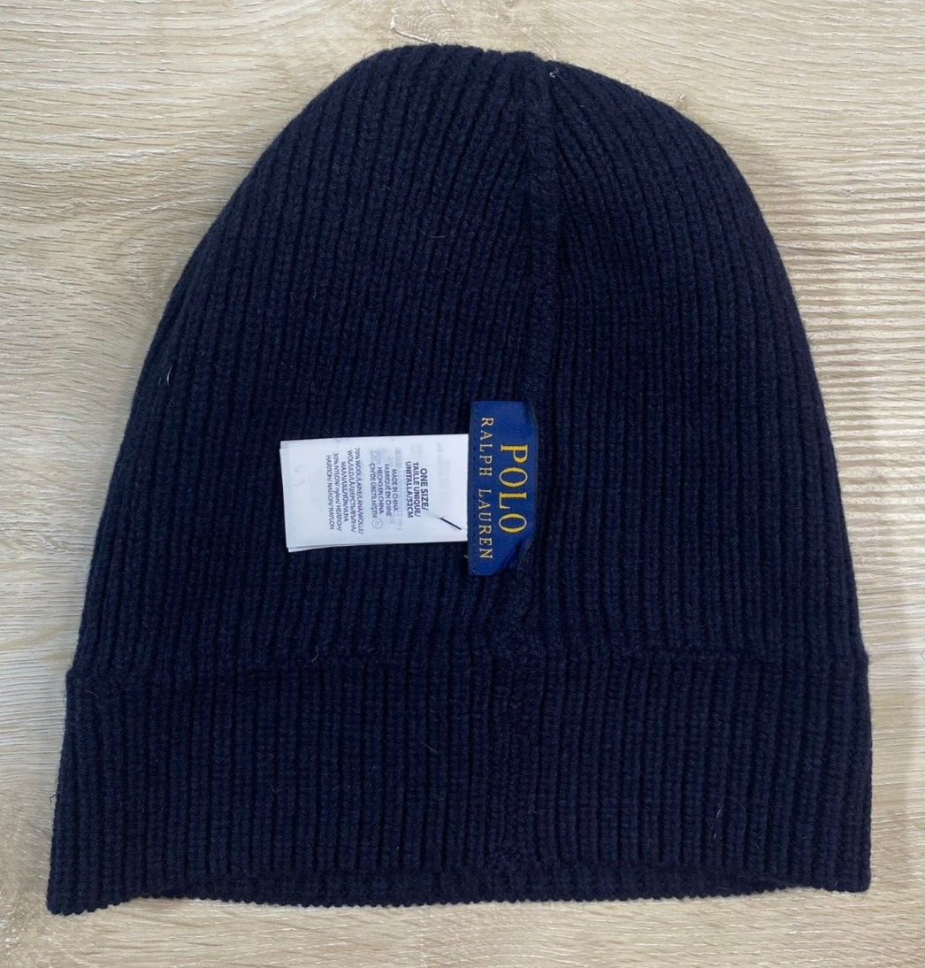 Cappello POLO RALPH LAUREN uomo firmato pony misto lana berretto maglia blu navy