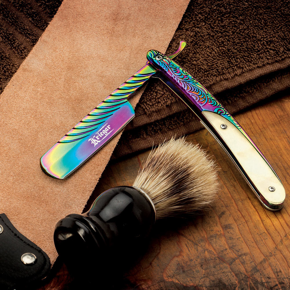 Kriegar Razor KRIEGAR RAINBOW TITANIUM FOLDING RAZOR KNIFE W/ FAUX PEARL HANDLE 5.5 ...