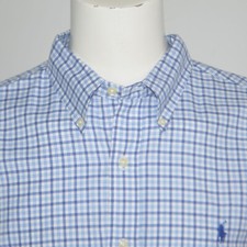 POLO RALPH LAUREN Classic Fit Blue White Check Cotton Dress Shirt Sz XL