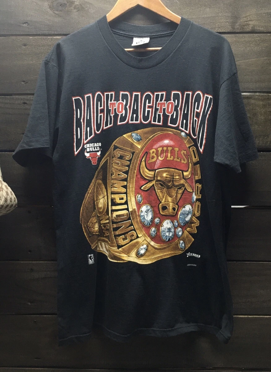 Vintage 90s Chicago Bulls Championship Ring Shirt Back To Back To Back Sz L