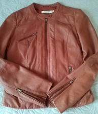 Naf Naf Size 10 Tan Leather Fitted Jacket