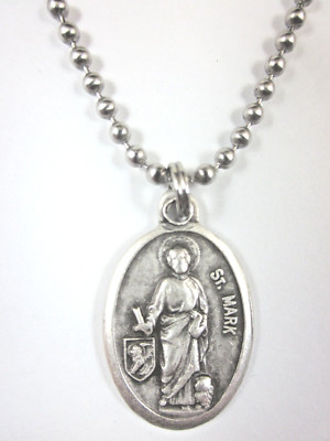 St Mark Medal Italy Pendant Necklace 24" Ball Chain Gift Box & Prayer ...