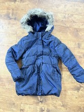 Gap Girls Warmest Iridescent Blue Fur Hood Down Puffer Jacket size 7/8