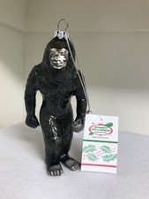 BIGFOOT ORNAMENT YETI Glass Blown Black Handpainted Ornament