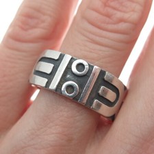 925 Sterling Silver Vintage Mexico Aztec Symbols Oxidized Band Ring Size 9.25