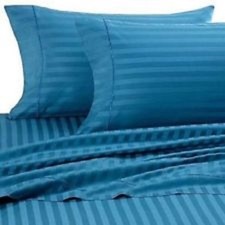 Turquoise Striped Queen Size Sheet Set 1000 Thread Count 100 Egyptian Cotton
