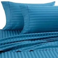 Turquoise Striped Queen Size Sheet Set 1000 Thread Count 100% Egyptian Cotton