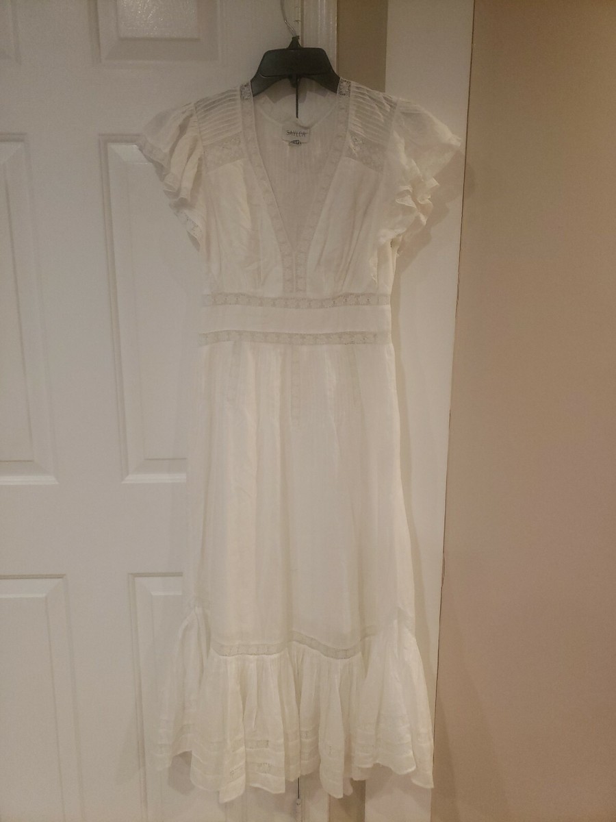 NWOT SAYLOR White Lace Detail 100% Cotton Maxi Dress Sz XS