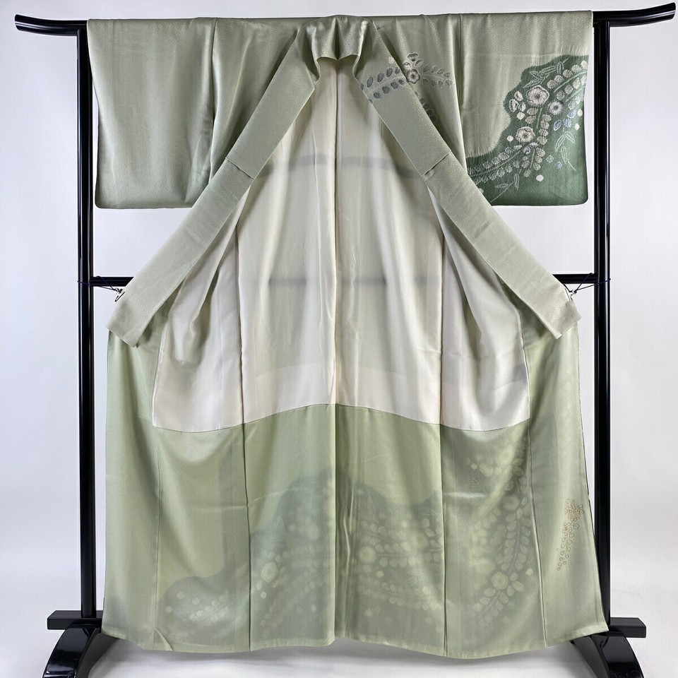 Visiting kimono Homongi Length 161Cm Sleeve 63.5Cm S Linen Flower