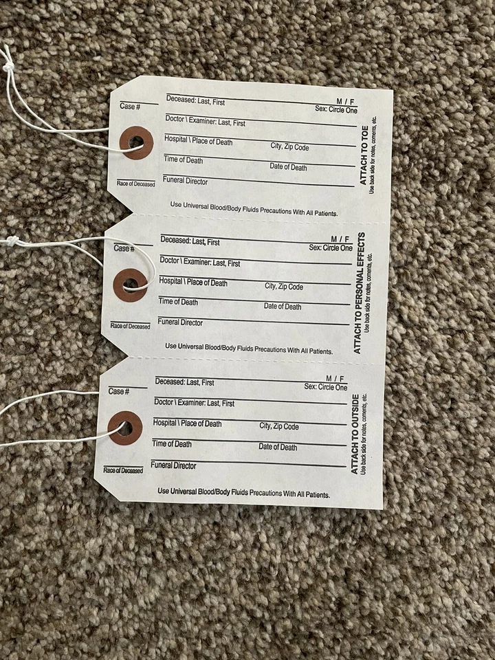 Coroner and Funeral toe identification tag
