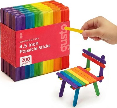 200 Colored Popsicle Sticks - 4.5 Inch Wooden Craft Sticks for Ices & More
