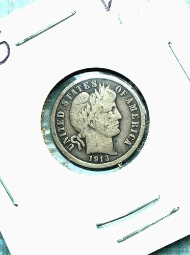 1913"P" Mint" Barber Dime BEAUTY w/ "Very Fine" det., "LI" on crown, EYE-APPEAL!