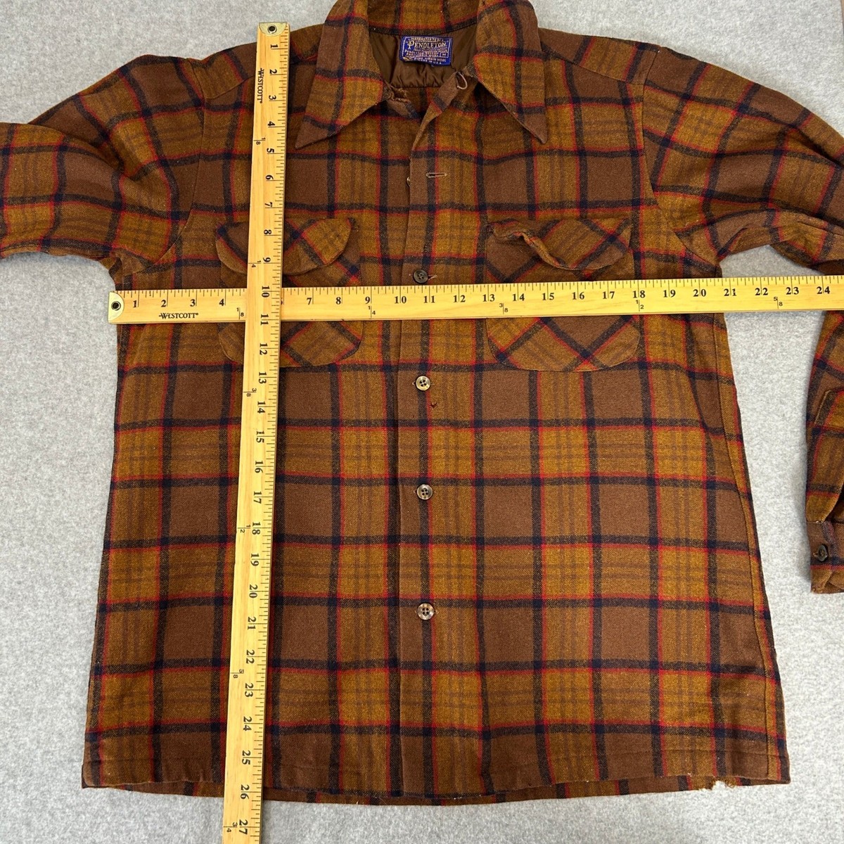 Pendleton Board Shirt Brown Plaid Virgin Wool Vintage Mens Medium