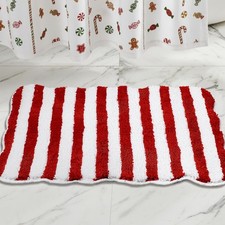 Red White Striped Christmas Bathroom Rug Non Slip Bath Mat 32x20 Inch