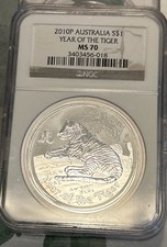 2010 1 Oz Silver Year Of the Tiger Type 2 -  Australia - NGC GRADED MS- 70