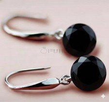 Black 925 Sterling Silver Crystal Drop Earrings CZ Round Dangle Earrings
