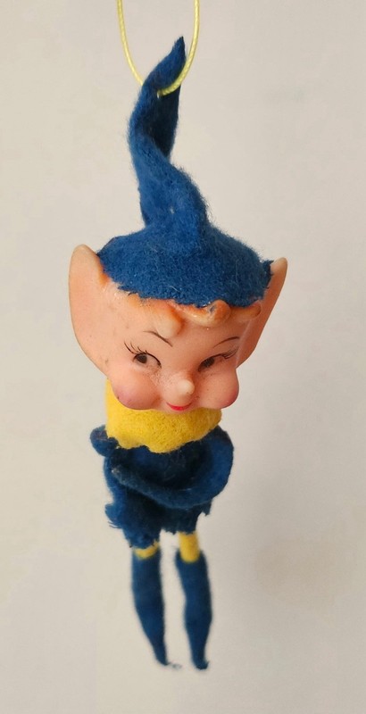 Vtg “The Naughty Elf” Pixie Rubber Face Side Eyes RARE COLORS Christmas Ornament