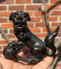 CHINESE MING DYNASTY BRONZE FOO DOG LION SCROLL WEIGHT, STATUE FIGURE