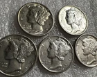 Mercury dimes,lot of 5 41,42,43,44,45, All D Mints  AU Condition Super Nice