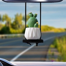 Swinging Cactus Car Hanging Ornament Creative Rear View Mirror Charm With Potte