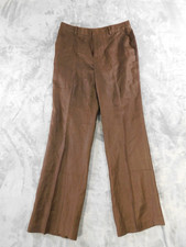 Chaps Pants Womens 10 Brown Linen Wide Leg Dress Slacks Lined Work Career