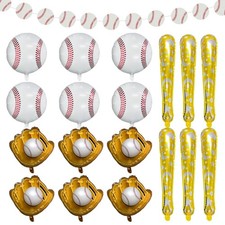 PLULON 19Pcs Baseball Party Decor - Balloons, Banner Garland, Glove, Bat  Fo...