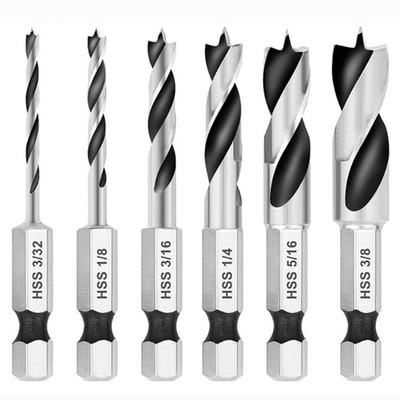 6Pcs Brad Point Drill Bits Stubby Drill Bit Set for Wood |Spiral Twist Bit 1/