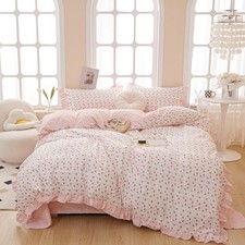 Queen Comforter Set Chic Floral Ruffle Comforter Pink Flower Bedding Comforte...