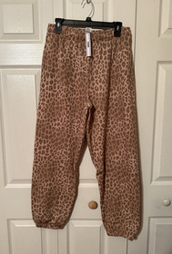 Victoria's Secret PINK Logo Leopard Print Ivy Fleece Campus Sweatpants ~ M ~ NWT