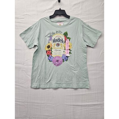 Modelo Especial Beer Graphic Tee Shirt Womens Small Green Floral Cotton New