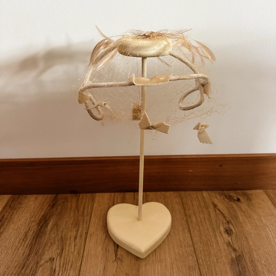 Винтажный 50-х бархата слоновой кости кремовый Fascinator шляпа вуаль перья бант Net свадьбы - Изображение 2 из 4