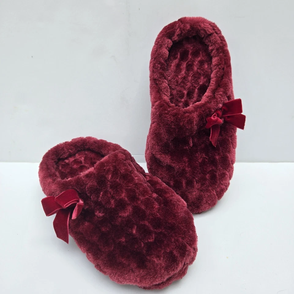 Chinelos LIZ CLAIBORNE Favo de Mel Pelúcia Espuma de Memória Tamanco Borgonha Tamanho 7/8 Macio - Imagem 2 de 4