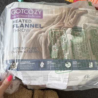 GotCozy Heated Flannel Throw Blanket 50x60in Beige Auto Shut-Off