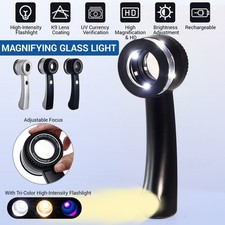 10X Optical Glass Magnifier LED  UV Lighted Jeweler Loupe with Measure Scale