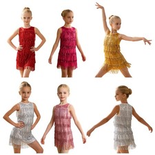 Kids Girls Latin Shiny Costume Modern Dancewear Sleeveless Salsa Training Show