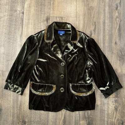 J. H. Collectibles Sz 12 Green Velvet Jacket Cropped Lace Puff Sleeve Gothic