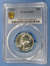 1953 Gem Proof Washington Quarter PCGS PR 67 - #6419