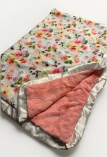 Minky Couture Baby Blanket 36x50 Inch Posh Fancy Satin Ruffle Flowers